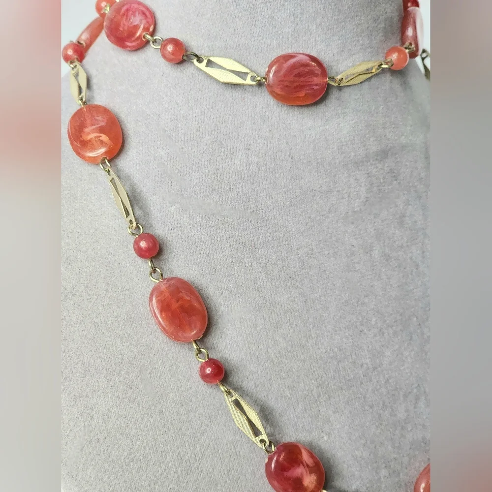 Vintage Pink Lucite Linked Necklace